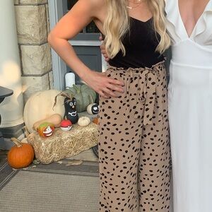 Blue Rain Black and Tan Wide Leg Animal Print Belted Jumpsuit Size XS